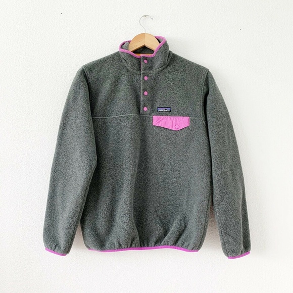 Patagonia Tops - PATAGONIA Gray Trim Fleece Snap Buttons Pullover S